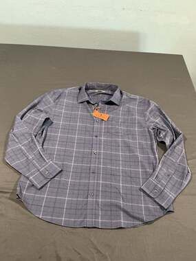 Elliot Mulryan, Blue Gray Plaid Windowpane Long Sleeve Button-Up Shirt, Men’s XL